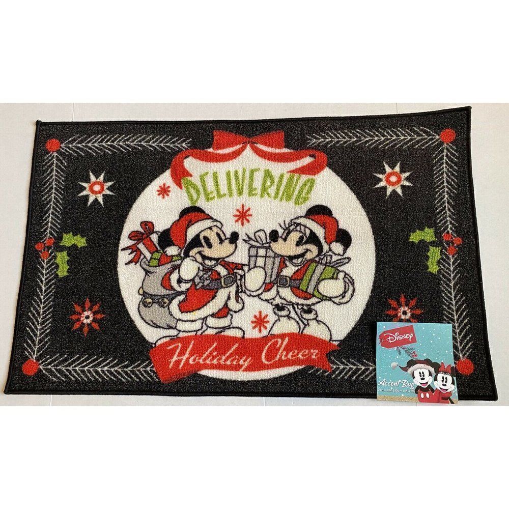 Disney Mickey Minnie Accent Rug 20X32” Doormat Delivering Holiday Cheer NWT